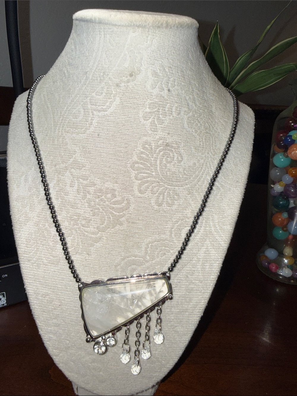 Silver-Tone rutilated quartz crystal necklace